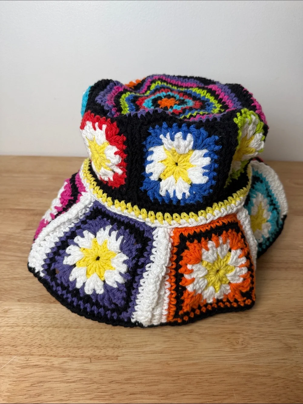 Handmade Crochet Floral Bucket Hat - Multicolor